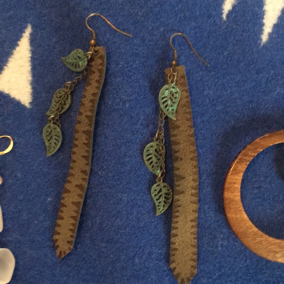 Earring Bundle- Leather Wood Hoops Sea Glass Pearl - Picture 3 of 4